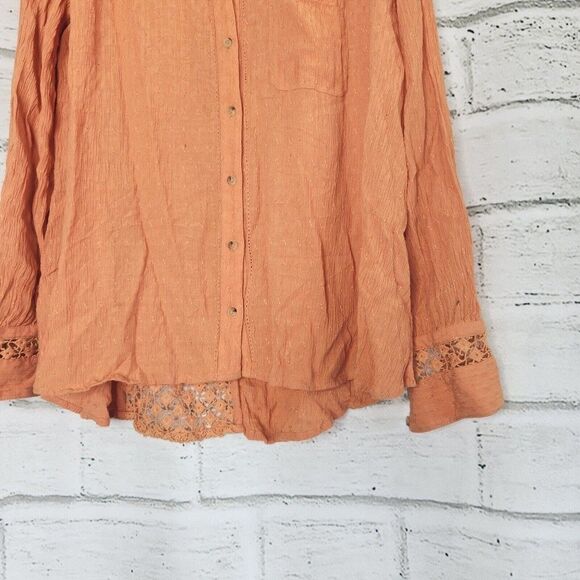 Free People The Best Blouse Women's Long-Sleeved Orange Button-Up Blouse XS - Picture 7 of 12